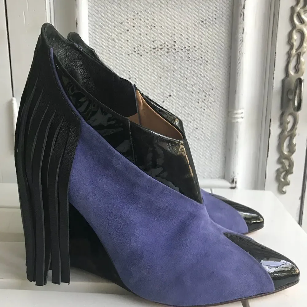 PURPLE SUEDE BRAZILIAN FRINGE  WEDGES